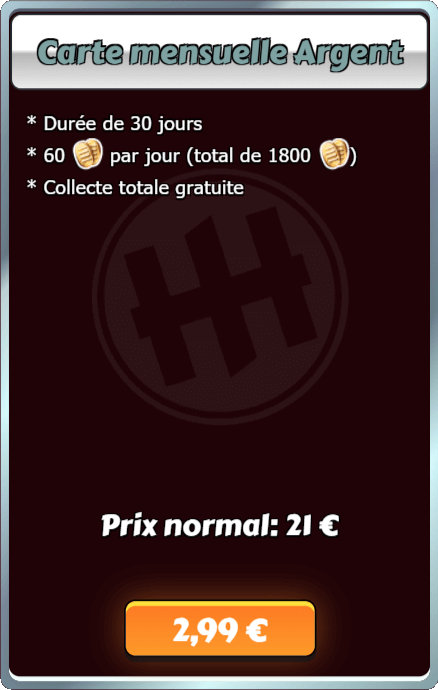 Carte mensuelle argent