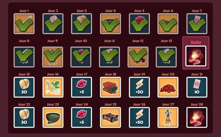 Le plein de kobans avec les bonus journaliers